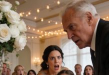 The moment we stepped into my cousin’s wedding, my dad’s smile vanished. He shoved my daughter so hard she stumbled back, eyes wide. “That seat is for my real grandkid. Move!” he snapped, loud enough for nearby guests to freeze. My throat tightened as whispers spread like wildfire. I pulled her close, shaking—then I saw who was walking toward that “reserved” seat. And that’s when I realized this wasn’t just cruelty… it was a plan.