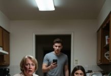 I spent my whole life raising my son—then my grandbaby—while she ruled my house with silence and a broom handle. “Say one word, and you’ll regret it,” she hissed. I stayed quiet… until the night she clutched her belly and screamed in my kitchen. Something wet and heavy slapped the tile. I froze. “That’s not… a baby,” I whispered. And in that second, everything she’d been hiding began to surface.