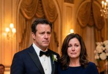 Entré al salón de bodas con mamá a mi lado, su vestido sencillo bien planchado y las manos temblorosas. La prometida nos bloqueó junto al pasillo y siseó: “Con eso no.” Le metió un uniforme doblado en los brazos. “Ese traje de camarera te queda perfecto.” La sala estalló en risas… hasta que mamá abrió despacio el cuello y vi la placa con el nombre. No era el suyo. Mamá susurró: “Así que lo guardó.” Me giré hacia la novia, con el corazón golpeándome el pecho. “¿De dónde sacaste eso?”