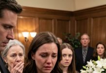 “They swarmed me before the flowers had even wilted. ‘You’re in no state to handle valuables,’ my sister-in-law said, yanking my wedding ring from my finger while my mother-in-law murmured, ‘We’ll keep it safe.’ I almost broke right there—until my brother-in-law slipped the ring onto his own hand and the hidden USB inside shifted loose. Then I smiled through my tears. ‘Go ahead,’ I whispered. ‘Play what my husband left for you.’”