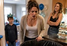 At my son’s birthday, I found his cake in the trash — my sister sneered, “He didn’t deserve it anyway.” I took my kid and left. The next morning, mom called crying, “Please talk to the venue before they cancel your sister’s wedding…”