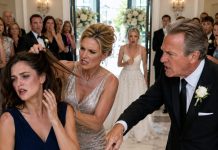 At my sister’s wedding, my stepmom blocked the door and hissed, “You’re not ruining this day.” Seconds later, she yanked my hair and slapped me in front of everyone. I was still in shock when my dad pointed at the floor and said, “Kneel and apologize to her.” I walked out without a word… but before sunset, they were calling me like their lives depended on it.