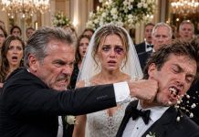 On my wedding day, my father was stunned when he saw the bruises on my face. “My dear daughter… who did this to you?” he asked, his voice trembling. My fiancé just laughed. “Just teaching her a lesson in our family.” The atmosphere froze. Then my father turned back, cold as steel. “This wedding is over,” and so is your family.