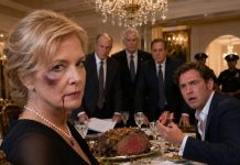 After my son pushed me down the stairs for refusing to pay his gambling debts, I didn’t shed a tear. The next afternoon, I roasted a prime rib, polished his late father’s crystal glasses, and set the dining room to perfection. He strutted in, grabbed a piece of meat with his bare hands, and laughed, “Good girl. Now go get my checkbook.” He stopped dead when the three men in suits turned around from the head of the table. They weren’t my friends; they were the estate lawyers, and they had just finished notarizing his complete disinheritance.