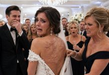 My fiancé’s mother tore my wedding dress open in front of three hundred guests, exposing the old scars across my back. He laughed and said, “Now everyone can see why I never wanted to touch you.” They expected me to run from the ballroom in shame. Instead, I picked up the microphone, looked toward the federal agents entering through the doors, and whispered, “Since we’re revealing secrets tonight, let’s start with yours.”