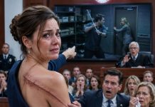 My husband told the judge that the long scar on my shoulder was from a car accident. His mother even cried, claiming she had taken care of me for months. I silently handed the prosecutor the X-ray and the hidden camera footage found in the storage room. The footage showed her holding the door while her son raised an iron bar. When the screen lit up, neither of them knew the ending was even more horrific.
