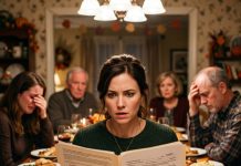 My sister stood up at Thanksgiving and smiled. “Mom and Dad are giving me the house. Emily gets nothing.” Everyone cheered. Then I looked at my father and asked, “Should I tell them, or will you?” His face turned white. The room went silent. What nobody knew was that the house wasn’t a gift—it was a financial disaster buried under years of lies. And that was only the beginning.