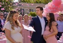 My husband handed me divorce papers beneath a shower of pink confetti and said, “Consider this my real surprise.” As our families stared, he wrapped an arm around his pregnant mistress. I wiped my tears, took the microphone, and said, “Before you celebrate, perhaps everyone should know whose baby this really is.” The room went silent. His mother dropped her glass. Then I revealed the test results—and his face turned white. But that was only the beginning.