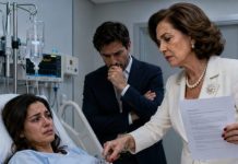 Atada a una vía por una preeclampsia mortal, apenas podía respirar mientras los monitores chillaban como alarmas de muerte. Margaret me arrancó la aguja y sonrió: “Firma el divorcio, incubadora inútil, antes de desangrarte.” Probé la sangre en mis labios y tomé el bolígrafo. Lo que ella no sabía era que aquel papel acababa de entregar su fortuna secreta… a mi hija no nacida.