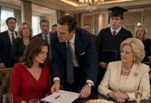 At our son’s graduation, my husband slid divorce papers across the table and whispered, “Sign them. Don’t ruin his day.” His mother smirked beside him. I didn’t cry. I stood, raised my glass, and said, “Before I sign, everyone should know—the house, the company, and every dollar you hid now belong to me.” His face drained of color because they had forgotten who recorded their entire plan. Then the police walked in…