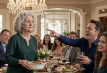 At my daughter’s crowded dinner party, my son-in-law pointed at me and laughed. “Don’t mind her—she’s just the maid who lives here for free.” Everyone chuckled, including my own daughter. I quietly removed the house keys from my purse and placed them in his hand. “You’re right,” I said. “A maid shouldn’t own this house—or pay its mortgage.” His smile vanished when I revealed whose name was really on the deed…