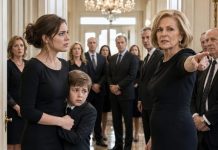 At my husband’s funeral, my mother-in-law slapped my six-year-old son hard enough to silence the room. “Take your garbage and leave this house,” she hissed. I held my shaking boy, wiped my tears, and dialed the one number I swore I’d never use. “Dad, I need you here.” Two hours later, black cars lined the driveway—and the woman who threw us out was on her knees, whispering, “Please… don’t tell them everything.”