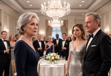 My husband told me, “Smile, Margaret. Don’t ruin your own party.” He said it while his mistress—my daughter-in-law—stood beside him wearing my dress. For thirty-eight years, I had smiled through lies, affairs, and humiliation. Not tonight. I placed one cream envelope in his hand and said, “Open it in front of everyone.” By the time he read the first sentence, the man who thought he owned everything realized he owned nothing.
