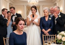 At my sister’s wedding, she mocked me in her speech: “My sister is a single mother, unwanted by anyone.” The room laughed. My mom added: “She’s a used product!” Dad covered his mouth to stifle a chuckle. Then the groom stood up and grabbed the mic. The room froze.