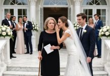 I arrived at my daughter’s wedding in a black dress, holding the invitation she never expected me to use. She stepped in front of me, smiling like a queen. “Don’t embarrass me today, Mom.” I looked past her at the police car pulling up beside the church. “No, sweetheart,” I whispered. “Today is the day you explain why my house is no longer mine…”