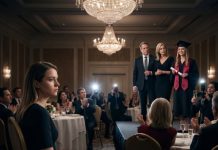 My sister stood beneath the chandelier like a queen, wearing her Harvard sash and my stolen future. “Try not to cry,” she whispered. “It’s embarrassing.” I almost thanked her. Because the moment she smiled for the cameras, the screen behind her changed. Her graduation photos disappeared. Bank transfers, forged documents, and one brutal email appeared instead: “Maya is the dumb one. She’ll fold.”
