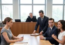 I watched my husband smirk as he signed our divorce papers beside his mistress, then he looked me straight in the eye and said, “You’re nothing without me.” I smiled, leaned forward, and whispered, “That’s where you’re wrong.” Thirty seconds later, the courtroom doors burst open, security guards flooded the room, and the color drained from his face as he discovered the woman he betrayed wasn’t a helpless housewife at all. What happened next destroyed everything he thought he owned…