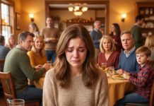 “Don’t come home for Thanksgiving anymore. Your sister doesn’t want drama.” My mom said, then hung up, leaving me frozen in my cold apartment room. That night, I sat alone in a restaurant, choking back tears over a plate of cold turkey. Then the family at the next table turned to me and asked, “Would you like to join us?” I had no idea that one invitation would change my entire life… and 5 years later, my biological parents would discover the truth at my wedding.