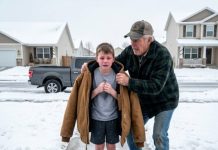 I thought I was bringing pumpkin pie to my son’s house for Thanksgiving. Instead, I found my twelve-year-old grandson standing barefoot in the snow, shaking so hard he could barely speak. When I burst through the front door, the family was laughing around a turkey dinner. “Noah was freezing outside. Explain.” The room went silent. The look on their faces told me one thing: this wasn’t the first time.