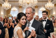 Everyone said my daughter had married the perfect millionaire. Then, while we danced, she slipped an envelope into my pocket and whispered, “Dad… don’t look now.” Inside was a note that read, “Dad, please save me.” I smiled through the applause, but in that moment, I realized this wedding wasn’t a fairy tale—it was the beginning of a carefully planned nightmare.