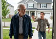 I showed up at my son’s house to surprise my wife—and instead, I saw flashing police lights inside. The neighbor grabbed my arm and whispered, “Don’t go in… something illegal is happening.” Before I could react, he added, “Call the police.” Two minutes later, officers stormed the house, and my son shouted, “Dad, what did you do?!” I didn’t answer—because I was starting to realize I wasn’t the one who brought trouble here.