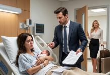 I was still bleeding from my C-section when my husband threw divorce papers onto my hospital bed. “You and that baby are nothing but burdens,” he sneered before boarding a plane with his mistress. Nine years later, he came back demanding to see “his son.” I simply smiled. The moment he discovered who my son had become… the color drained from his face. He had just made the biggest mistake of his life.