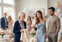At the baby shower, my daughter-in-law publicly humiliated me. She tossed my handmade blanket into the garbage and declared, “My child deserves luxury, not charity.” The guests laughed. I smiled, folded the blanket, and walked away. By midnight, the same woman was screaming at my son, “Who gave your mother those files?” She didn’t know it yet, but the blanket she mocked contained the beginning of her downfall—and the end of her family’s fortune.
