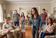 After our family reunion, I opened my bank account and froze: all my savings were gone. My father only smirked and said, “This family needed the money more than you.” Trembling, I pulled my bag closer and stared at them. “Then you won’t mind what happens next.” They were still laughing when a loud bang shook the front door, and the person who walked in made everyone turn pale…