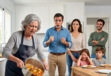 El olor de la comida aún llenaba la cocina cuando mi madre tomó la olla y la vació directamente en la basura delante de todos. —¡Tu mujer jamás será parte de esta familia! —escupió con odio. Sentí la rabia hervir dentro de mí mientras mis hijos observaban aterrados. Entonces mi esposa dijo una sola frase que dejó a todos en silencio. —Perfecto… ahora cuéntales la verdad. Y en ese instante, el rostro de mi madre perdió todo color.