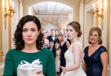 I arrived at my sister’s wedding with a gift in my hands and years of loyalty in my heart. Then I saw my seat in the hallway. Her mother-in-law smiled coldly. “Only close family gets a table.” My sister laughed. “Guess you don’t count.” I stood up, took back my gift, and said, “Then I’m leaving.” That was when her face turned white.