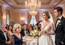 “At my son’s wedding, my daughter-in-law suddenly announced in front of hundreds of guests, ‘After we’re married, your mother can move into my old apartment.’ I simply smiled. But then my son stood up and said something that made my blood run cold: ‘I’ve already promised Mom’s house to my in-laws.’ The entire room fell silent. I slowly picked up the microphone, looked straight at them, and said something no one saw coming…”