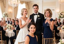 “Look at her,” my mother joked into the microphone. “She’s still not over losing him.” Laughter exploded across the room. I lowered my eyes and let them enjoy their moment. Then the groom suddenly stood up. “Dad… we have a problem,” he said, his voice shaking. The next few seconds destroyed everything my family had spent decades building. What none of them knew was that I had been preparing for this night for months.