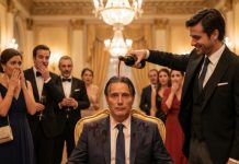 Estoy mudo y con medio cuerpo izquierdo paralizado tras un derrame cerebral devastador, silencioso y quedo. Sentado en la zona VIP de la boda de mi única hija, Damon me vierte vino tinto sobre la cabeza. Luego pisa mi pie paralizado y se burla: “¿Ya no eres feroz? ¿Solo una planta babosa?” No reacciono; parpadeo dos veces hacia el gerente entre sombras. En segundos, se bloquean salidas y entra la unidad especial para arresto por bigamia.