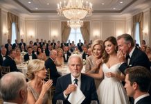 “People like you should be grateful just to sit here,” my future in-laws said in front of 320 wedding guests. I stayed silent while they called me “trash” and said my son was wasting his life on me. Then the bride’s father smiled and added, “This marriage is charity.” I calmly placed my napkin down, stood up, and walked out. My son dropped his white rose… and followed me. That’s when I made one phone call that changed everything.