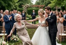 The music stopped the moment my wife hit the ground. “It was an accident,” the bride said, smiling as my son wrapped his arm around her like nothing happened. I watched two hundred guests freeze in silence while my wife lay in the mud she had just been pushed into. Then I walked to the microphone. “Before this wedding continues,” I said, “you should know who paid your bride fifty thousand dollars to marry my son.”