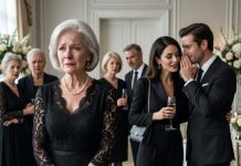 At my husband’s funeral, I was still trying to hold back my tears when I heard my daughter-in-law whisper, “Hurry up and divide the inheritance. Once it’s done, I’ll dump the old woman in a nursing home.” My son didn’t stop her. He agreed. They thought I was a helpless widow waiting to be erased. What they didn’t know was that my husband had changed his will before he died—and one secret clause was about to destroy everything they planned.