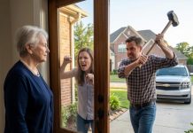 At exactly 6 a.m., my daughter-in-law screamed my name outside my front door. Minutes later, my son raised a sledgehammer and yelled, “No matter what you’ve done, I’m getting inside!” I simply smiled because I had already changed every lock. Then a calm voice behind me said, “Leave it. I’ll take care of this.” When the door opened, everything they believed collapsed in seconds…