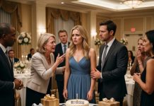My mother-in-law threw me a birthday party with chandeliers, champagne, and two hundred relatives—then used it to accuse me of cheating. “My son married a liar,” she cried, throwing photos onto the gift table. My husband looked at me and let go of my hand. They thought I would collapse in shame. But I already knew who paid the actor in those pictures.