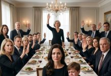 My mother-in-law stood up during dinner, raised her hand, and asked, “Should we ban Claire from all future family events?” One by one, every hand in the room went up. Then my eight-year-old son started crying. “Mom, why are they doing this to you?” I hugged him and said nothing. Seven days later, a law firm’s letter arrived—and suddenly nobody in that family was smiling anymore.