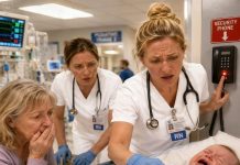 My son told me not to take off my nephew’s jumpsuit, saying, “He just has a normal fever!” An hour later, in the crowded emergency room, a doctor unzipped the jumpsuit, froze, and stared at the bruises hidden underneath. Her face turned pale. Then she grabbed her phone and said, “Call security immediately. Right now.”
