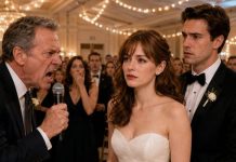 At my wedding, my dad grabbed the microphone and announced: “She is a golddigger, just like her mother.” 300 guests went silent. I didn’t cry. I walked to the DJ booth, smiled. Dad’s face went white as my husband’s lawyer stood up from table 6.