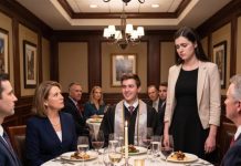 At my brother’s graduation dinner, I realized there was no seat for me. Mom looked me up and down and said, “Well, you didn’t go to college — you don’t belong at the main table.” Then she turned back to the waiter and ordered the most expensive wine. I stayed quiet — until the bill came, and the waiter asked, “Who’s covering the $2,800?” I stood, grabbed my jacket, and said, “Not the one who doesn’t belong.”