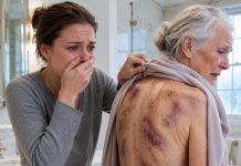 I came home to visit my elderly mother, but when I offered to bathe her, she recoiled in terror. “Please… don’t take off my coat,” she whispered, trembling. The moment I gently removed it, dark bruises and rope marks covered her fragile body. Then she confessed what my brother and sister-in-law had been doing behind locked doors. I said nothing—I simply reached for my phone and made one call they would never forget…