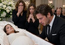 I returned early from my business trip to England and froze at the sight of a coffin in our living room—my pregnant wife lying inside. “She didn’t survive the premature birth,” my mother whispered, while my sister pretended to sob. When I asked to see my wife one last time, I noticed her fist tightly clenched around something. The moment I opened her fingers, their faces went pale—and by sunrise, both women were in handcuffs.