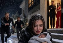 My husband shoved me and our newborn into the freezing night while his mistress watched from the doorway, smiling. “You have five minutes to disappear,” he sneered. I wrapped my baby inside my coat and whispered, “You’ll regret this.” He laughed—until three black trucks stopped outside and my brothers stepped out. The oldest stared at him coldly and said, “Now it’s our turn…”