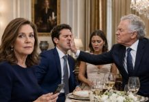 My son’s father-in-law slapped him in front of twelve guests and called him “a charity case in a cheap suit.” Everyone laughed—until they saw me stop smiling. Daniel looked at me with blood on his mouth, ashamed that his own wife stayed silent. Harold raised his glass and said, “No one at this table can touch me.” I unlocked my phone and answered, “You sure about that?”