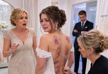 When the seamstress unzipped my daughter’s wedding dress, my champagne glass shattered at my feet. Dark lash marks covered her back. “Mom, please,” she sobbed. “He said his billionaire father would ruin us if I canceled.” I zipped the dress, kissed her cheek, and whispered, “Then walk down that aisle tomorrow.” The next morning, the groom waited before five hundred guests—until federal agents stormed the cathedral, arrested him, and froze his family’s entire empire.