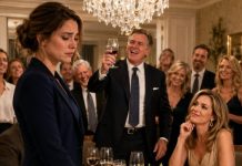 “At the reunion, Dad raised his glass. ‘To my daughter—the one achievement this family is still waiting for.’ My sister laughed. ‘At least she didn’t come begging for money.’ Every face turned toward me. I smiled, slowly unbuttoned my jacket, and revealed the logo of the company they all worked for. ‘You’re right,’ I said. ‘I didn’t come to ask for money—I came to decide who still has a job.’ Then Dad’s glass slipped…