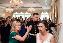 The loudest sound at my wedding wasn’t the applause—it was my mother’s slap splitting my face as blood soaked my white lace. “You’re still nothing without me!” she screamed. Before I could answer, my husband, a Marine pilot, stepped between us and said coldly, “You just assaulted a military officer. Face the wall. Now.” Her smile vanished, and within seconds, her perfect life began collapsing before everyone’s eyes.