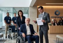 The entire company watched as my son forced me into a wheelchair. “My father can no longer remember anything,” he announced, pretending to wipe away tears. Then he leaned down and whispered, “Enjoy the locked ward, Dad. I’ll enjoy your forty million dollars.” I looked helpless—until my attorney entered with a handcuffed doctor, frozen bank accounts, and a recording that would destroy everything my son had spent years building.